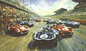 Four O Clock Thunder, Jaguar D-Type Le Mans motorsport art print by Alan Fearnley