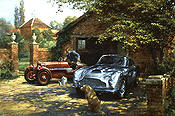 Thoroughbred Stable, Aston Martin DB4-GT und Aston Martin Ulster 1500 Automobilkunst von Alan Fearnley