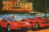 Ferrari 328 GTB and Testarossa automobile art print by Barry Rowe