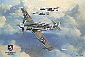 Westfalengeschwader, Me 109 JG 27 with F-4F JG 72 aviation art print by Friedl Wuelfing