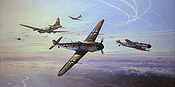 Regensburg No Place to Hide, Me-109G und B-17 Luftfahrt-Kunstdruck von Mark Postlethwaite