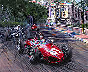 Through the Shadows - Monaco Grand Prix 1961 - Ferrari 156 driven by Richie Ginther - Motorsport Art by Nicholas Watts