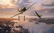 London Pride - Spitfire and Bf-109E dogfight over the Tower Bridge - Aviation Art by Nicolas Trudgian